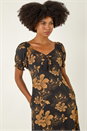 Amber Floral Print Ruched Midi Dress, Image 4 of 5