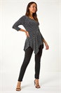 Black Glitter Spot Print Hanky Hem Stretch Top, Image 2 of 5