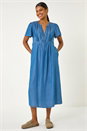 Denim V-Neck Midi Dress, Image 2 of 5