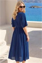 Navy  Petite Linen Look Tie Midi Dress, Image 3 of 4