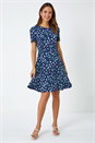 Navy Panelled Ditsy Floral Print Dress, Image 1 of 5
