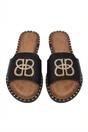 Black iKrush Black Abby Sparkle Buckle Gold Studded Flat Sandals, Image 3 of 8