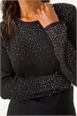 Black Hotfix Embellished Sleeve Knit Jumper, Image 5 of 5
