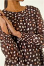 Chocolate Spot Print Shirred Cuff Top, Image 5 of 5