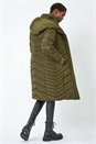 Khaki Hooded Quilted Longline Coat, Image 3 of 5