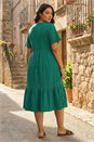 Green Curve Textured V-Neck Midi Dress , Image 3 of 4