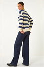 Midnight Blue Wave Colour Block Knit Jumper, Image 3 of 5