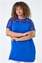 Royal Blue Curve Lace Yoke Stretch Jersey Tunic Top, Image 4 of 5