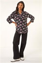 Black Abstract Print V-Neck Stretch Top, Image 3 of 5