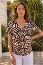 Black Petite Abstract Print V-Neck Blouse , Image 3 of 4