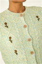 Pale Green Embroidered Floral Knit Cardigan, Image 5 of 5