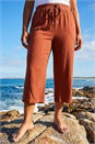 Rust Curve Linen Blend Cropped Trousers, Image 2 of 4