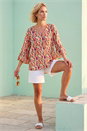 Orange Abstract Wave Print Flared Sleeve Top, Image 3 of 4