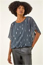 Grey Foil Print Bubble Hem Top, Image 1 of 5