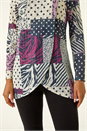 Burgundy Patchwork Print Cowl Neck Top, Image 5 of 5