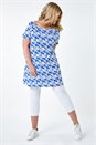 Blue Curve Geometric Print Stretch Tunic Top, Image 1 of 5