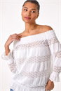 Cream Lace Insert Frill Bardot Top, Image 1 of 5