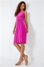 Fuchsia Sleeveless Twist Drape Stretch Ruched Dress, Image 4 of 7