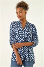Navy Spot Print V-Neck Stretch Top, Image 1 of 5
