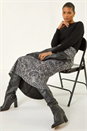 Grey Paisley Print Stretch Midi Skirt, Image 3 of 5