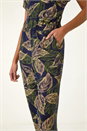 Navy  Leaf Print V-Neck Jumpsuit, Image 5 of 5
