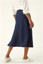 Midnight Blue Plain Elastic Waist Knitted A Line Midi Skirt, Image 4 of 5