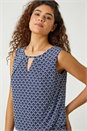 Blue Geometric Print Blouson Stretch Top, Image 4 of 5