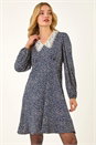 Navy  Dusk Lace Collar Spot Print Dress, Image 4 of 5