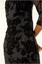 Black Floral Flock Pleat Detail Dress, Image 5 of 5