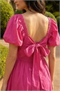 Pink Dusk Cotton Pleated Puff Midi Dress , Image 4 of 4