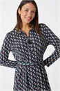 Teal Geometric Print Midi Stretch Dress, Image 4 of 5