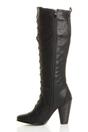 Black High Heel Lace Up Victorian Style Knee High Boots, Image 3 of 6