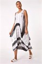 White Abstract Print Bubble Midi Dress, Image 2 of 5