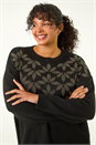 Black Curve Leaf Print Sparkly Knit Jumper, Image 4 of 5