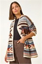 Brown Boucle Tribal Pattern Cardigan, Image 4 of 5
