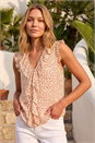 Ivory Floral Print Ruffle Front Vest Top, Image 1 of 4