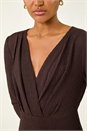 Chocolate Textured Wrap Midi Dress, Image 5 of 5