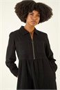 Black Corduroy Zip Detail Midi Dress, Image 4 of 5