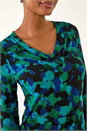 Green Printed V-Neck Stretch Top, Image 5 of 5