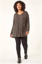Black Curve Spotted V-Neck Stretch Top, Image 2 of 5