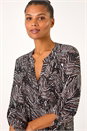 Mocha Linear Print Pintuck Pleat Shirt, Image 4 of 5