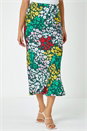 Multi  Dusk Contrast Floral Midi Skirt, Image 1 of 5