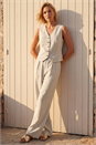 Natural  Linen Blend Button Through Waistcoat, Image 2 of 4