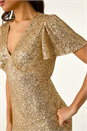 Gold Sequin Frill Hem Midi Dress, Image 5 of 5