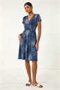 Navy  Abstract Wrap Detail Stretch Dress, Image 2 of 5
