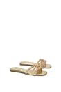 Gold XY LONDON Gold Flat Diamante Strappy Slider Sandals With Square Toe, Image 3 of 6