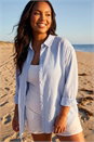 Blue Curve Contrast Stripe Blouse, Image 1 of 4