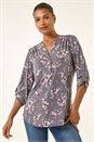 Grey Floral Puff Print Stretch Shirt, Image 1 of 5
