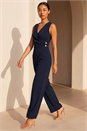 Navy Petite V-Neck Full Length Jumpsuit, Image 1 of 4