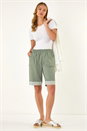 Khaki Bengaline Turn Up Stripe Shorts, Image 2 of 5